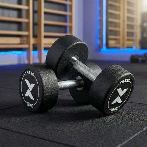 Gummierte Gusseisenhantel XTREXO Pro 16 kg black