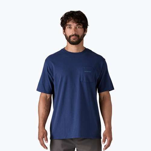 Herren Patagonia Boardshort Logo Tasche T-shirt Responsibili clementi blau