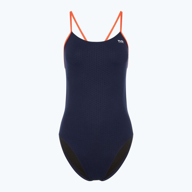 Einteiliger Damen-Badeanzug TYR Hexa Cutoutfit navy/orange