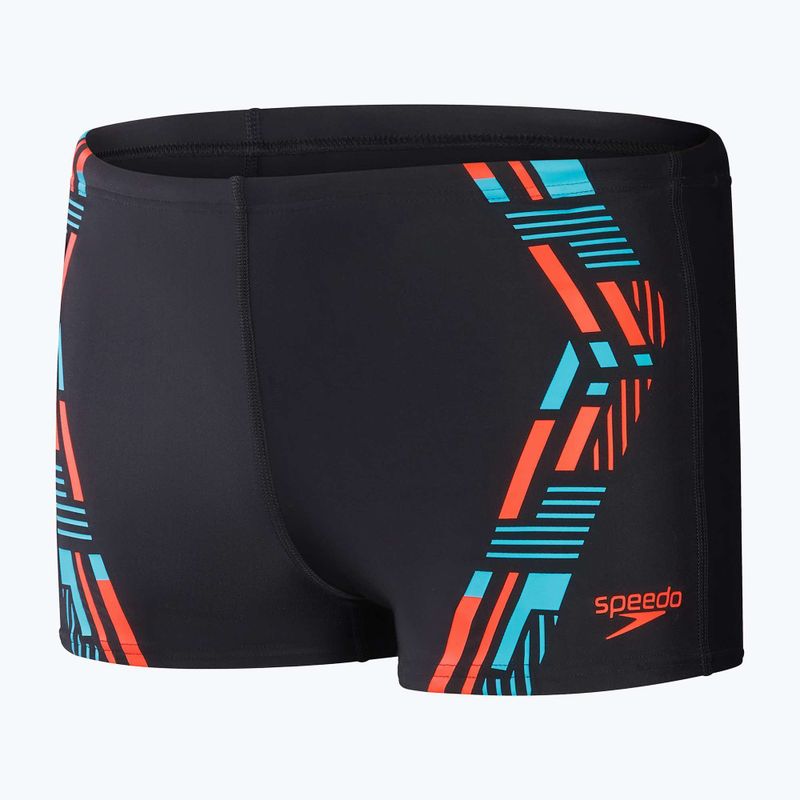 Herren Speedo Tech Print Badeshorts schwarz/orange 10