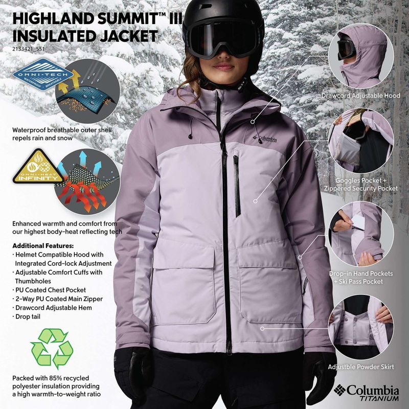 Damen-Skijacke Columbia Highland Summit III Insulated lavender pearl/shale purple 14
