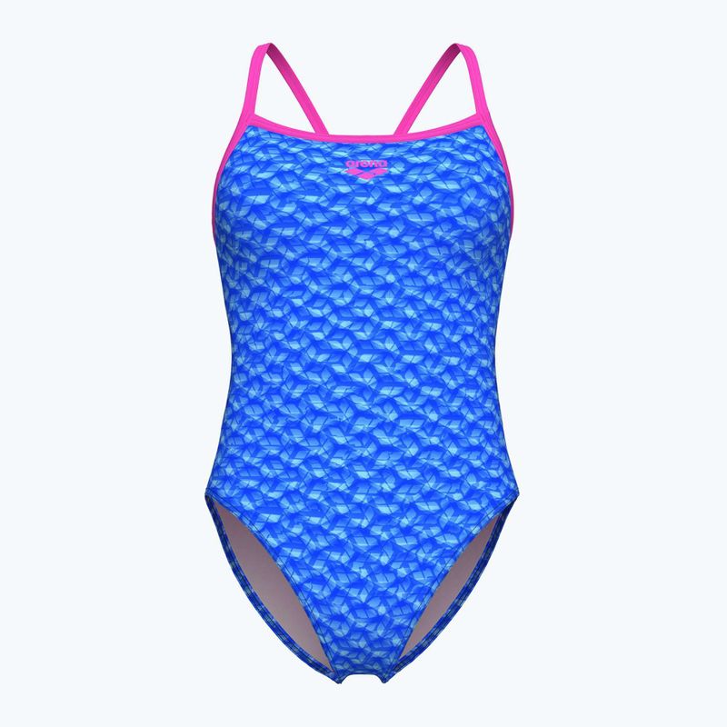 Einteiliger Damen-Badeanzug arena Monogram Challenge Rücken blau river multi/shocking pink