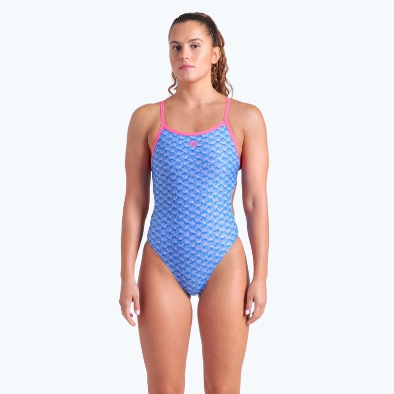 Einteiliger Damen-Badeanzug arena Monogram Challenge Rücken blau river multi/shocking pink 5