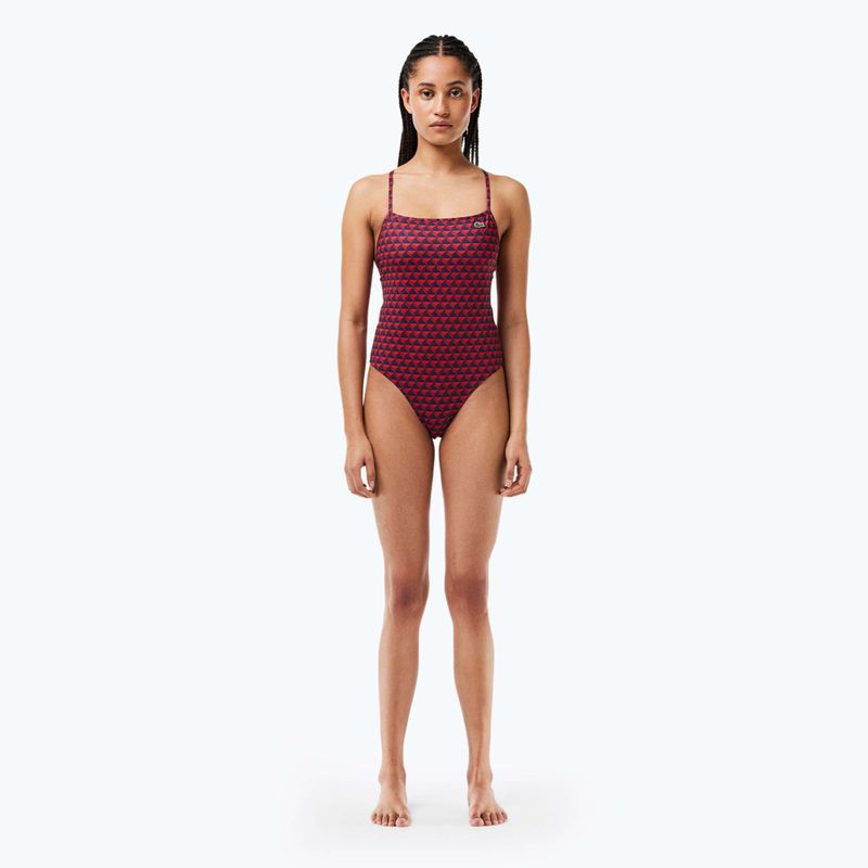 Lacoste Damen einteiliger Badeanzug MF7264 Penumbra / Alizarin / rot 3