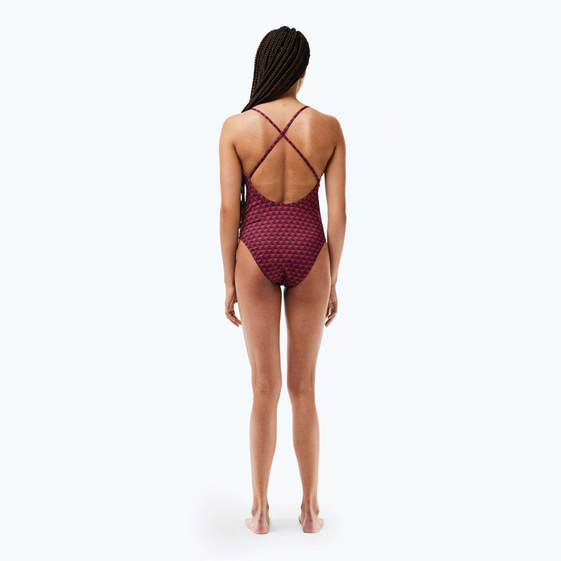 Lacoste Damen einteiliger Badeanzug MF7264 Penumbra / Alizarin / rot 4
