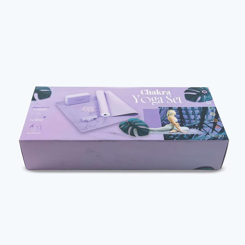 Yoga-Set Myga Chakra Yoga Set mat + block + purple strap 9