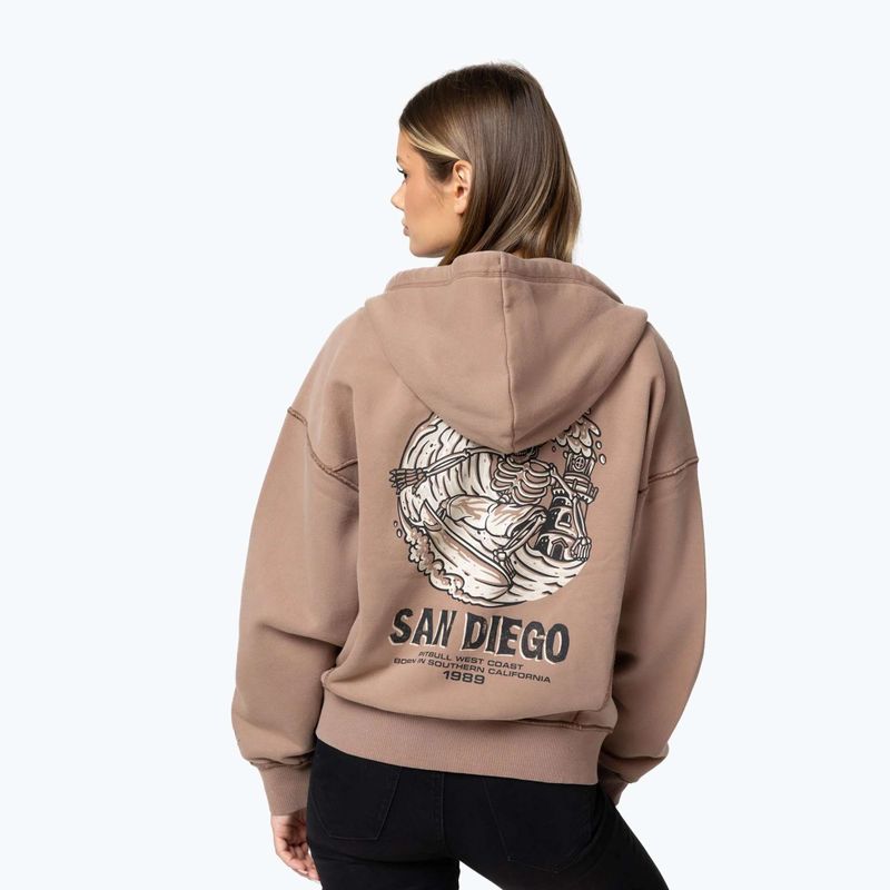 Damen-Hoodie Pitbull Skull Surf Hooded Zip chocolate mousse 3