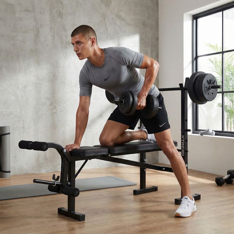 XTREXO BenchFit Lite Trainingsbank mit Ständer und Langhantel schwarz 4