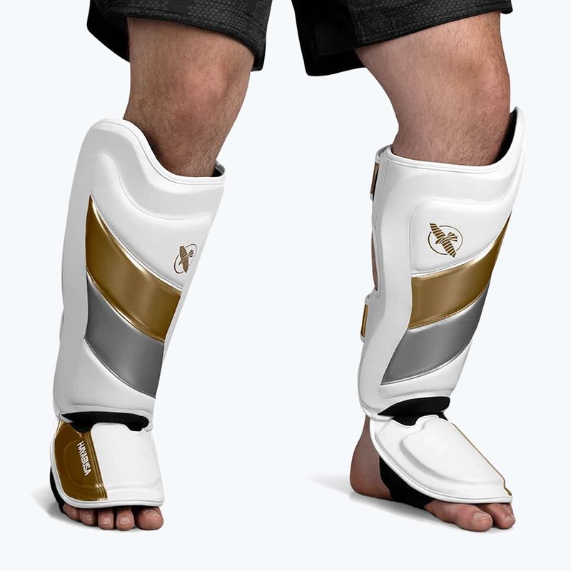 Hayabusa T3 Striking Schienbeinschoner weiß und gold T3SSG Schienbeinschützer 6