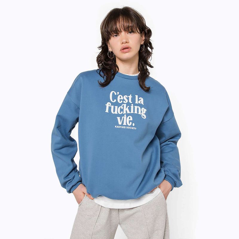 Herrenpullover Kaotiko C'est la vie denim blau