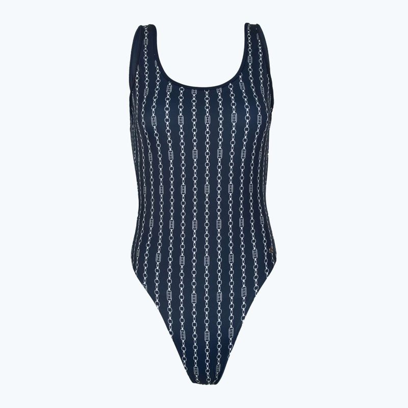 Tommy Hilfiger Frauen ein Stück Badeanzug One Piece Print (Ext) Flagge Kette dunkle Nacht navy